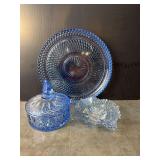 Indiana Glass Diamond Point Ice Blue Serving Platter & other blue glassware
