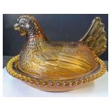 Indiana Glass Amber Hen on Nest