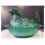 RARE Vintage Indiana Glass Evergreen Hen on Nest
