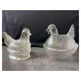 Glass Hen on Nest and Hen Candy Container