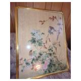 Framed Asian-Style Floral and Bird Print
