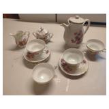 Porcelain Floral Tea Set with Teapot, Creamer, Sugar Bowl, and Cups
