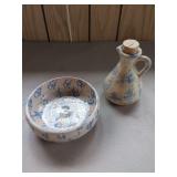 Ceramic Bowl and Pitcher Set with Blue Floral Motif