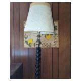 Floor Lamp with Turned Wood Column and Metal Base