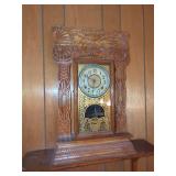 Carved Wood Mantel Clock with Glass Door