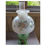 Hand Painted Floral Lamp with Uranium Glass Base