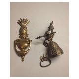 Brass Pineapple Door Knocker and Wall-Mounted Bell