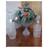 Pressed Glass Compote and Two Decanters
