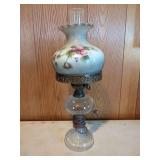 Electric Table Lamp with Floral Milk Glass Shade