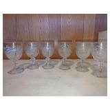 Set of Six Pressed Glass Goblets with Hexagonal Bases