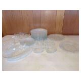 Clear Pressed Glass Floral Pattern Dinnerware Set