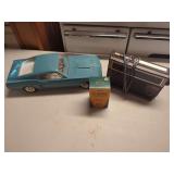 Sony Digimatic Clock Radio, Crayola 48 Count Crayon Box, and Blue Toy Car