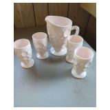 Hazel Atlas Moderntone Pink Glass Pitcher and Tumblers Set