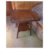 Oak Side Table with Carved Border and Spindle Legs