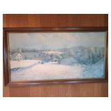 Winter Farmstead Landscape Oil Painting by Slotnick, 1967