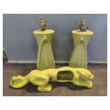 Pair of Ceramic Table Lamps with Decorative Panther Figure