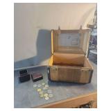 Travel Case with Italian Coins and Wooden Boxes