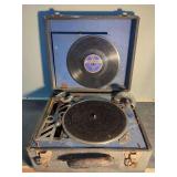 Columbia Grafonola Suitcase Phonograph with Records