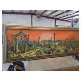 Framed Venice Canal Scene Painting