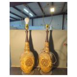 Pair of Ceramic Table Lamps with Geometric Motif