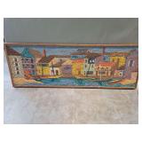 Textured Stone Mosaic Harbor Scene Wall Art