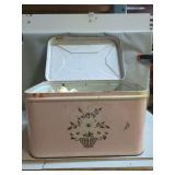 Floral Pattern Metal Bread Box with Elephant Figurine