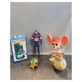 Toys and Collectibles Including Captain America Action Figure, Coin Bank, and More