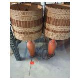 Pair of Ceramic Table Lamps with Patterned Shades