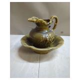 Ceramic Pitcher and Basin Set with Floral Relief