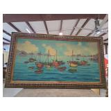 Framed Ebelì Signed Oil Painting of Boats