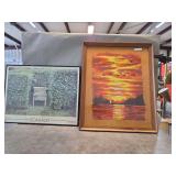 Framed Sunset Needlework and "Somerset" Print