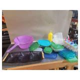 Kitchenware Assortment Including Serving Tray, Food Containers, and Colander