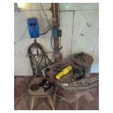Shop Equipment Assortment with Retractable Hose Reel and Automotive Components