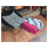 Black Saucer Chair and Red Upholstered Ottoman