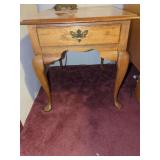 Oak Side Table with Single Drawer and Cabriole Legs