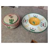 Ceramic Covered Bowl and Divided Serving Platter with Cactus Motif