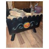 Metal Firewood Holder with Floral Medallion