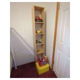 Assorted Toy Collection with Five-Tier Shelving Unit
