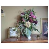 Decorative Assortment Including Floral Chest, Artificial Arrangement, and Figurines