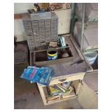 Metal Parts Organizer Cabinet with Assorted Automotive Literature and Components