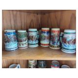 Six Anheuser-Busch Budweiser Holiday Series Ceramic Steins