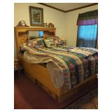 Oak Storage Bed Frame with Headboard and Mirror