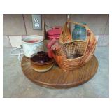 Kitchen and Decorative Items on Wooden Lazy Susan