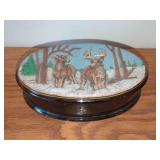 Oval Ceramic Lidded Box with Relief Deer Motif