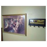 Framed Cherub Print and Decorative Wall Hook Plaque