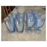Blue Ribbed Glassware Set, 16 Pieces