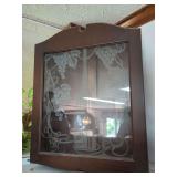 Wall-Mounted Wooden Display Cabinet with Etched Glass Door