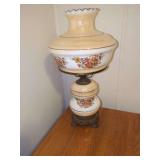 Floral Pattern Hurricane Table Lamp with Metal Base