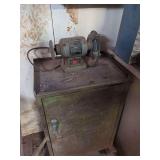 5-Inch Bench Grinder on Metal Storage Cabinet
