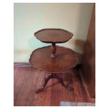 Two-Tiered Wood Pedestal Table with Scalloped Edges